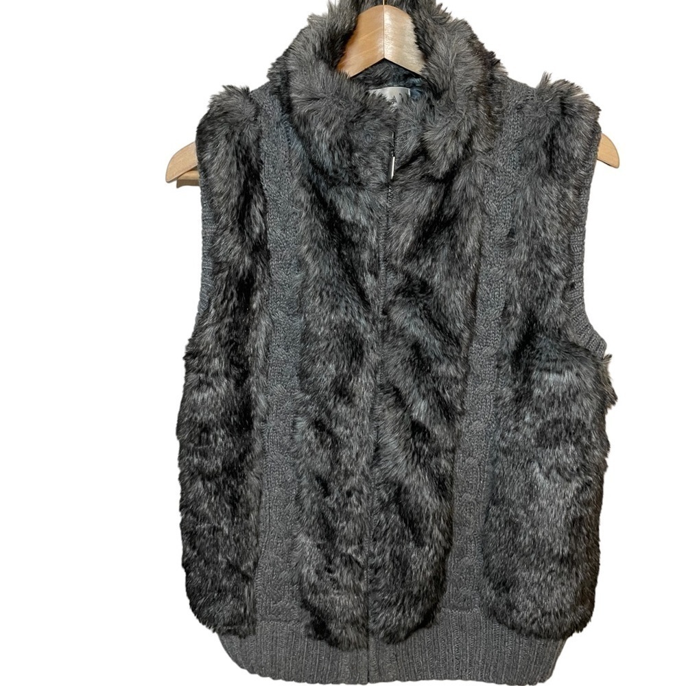 Carte Women’s Boho Reversible Sweater knit FauxFur Vest Size M